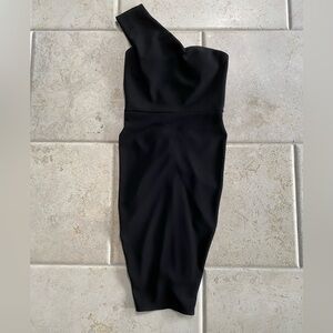 AIDA One Shoulder Dress LBD Zipper Back Ruching Jersey Black 8
Elegant